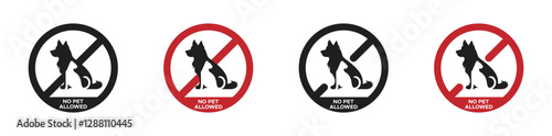 No pet allowed vector icons. Cat and dog prohibited vector signs