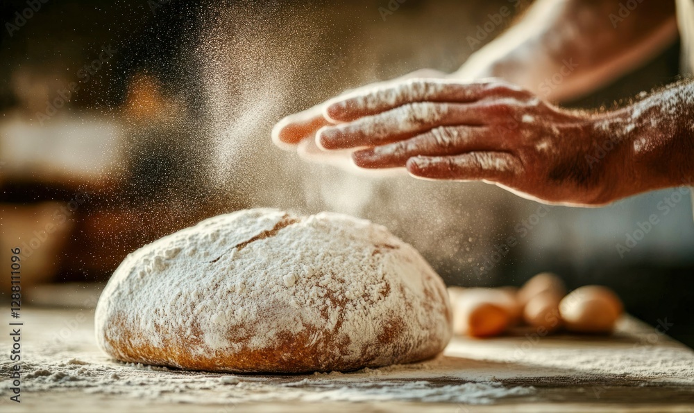 Obraz premium Artisan Baking Sourdough Bread in Rustic Kitchen