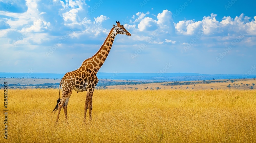 Obraz premium Majestic giraffe captures the stunning beauty of the vast african savanna and its golden grasslands