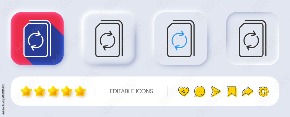 Update Document line icon. Neumorphic, Flat shadow, 3d buttons. Refresh Information File sign. Paper page concept symbol. Line update document icon. Social media icons. Vector Update Document line icon. Neumorphic, Flat shadow, 3d buttons. Refresh Information File sign. Paper page concept symbol. Line update document icon. Social media icons. Vector