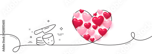 Potato chips line icon. Continuous line big heart. Sliced cut potatoes sign. Eco vegetable symbol. 3d hearts in heart shaped loop. Potato chips single line ribbon. Loop curve pattern. Vector