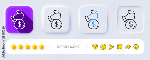 Bribe line icon. Neumorphic, Flat shadow, 3d buttons. Money fraud crime sign. Cash scam symbol. Line bribe icon. Social media icons. Vector