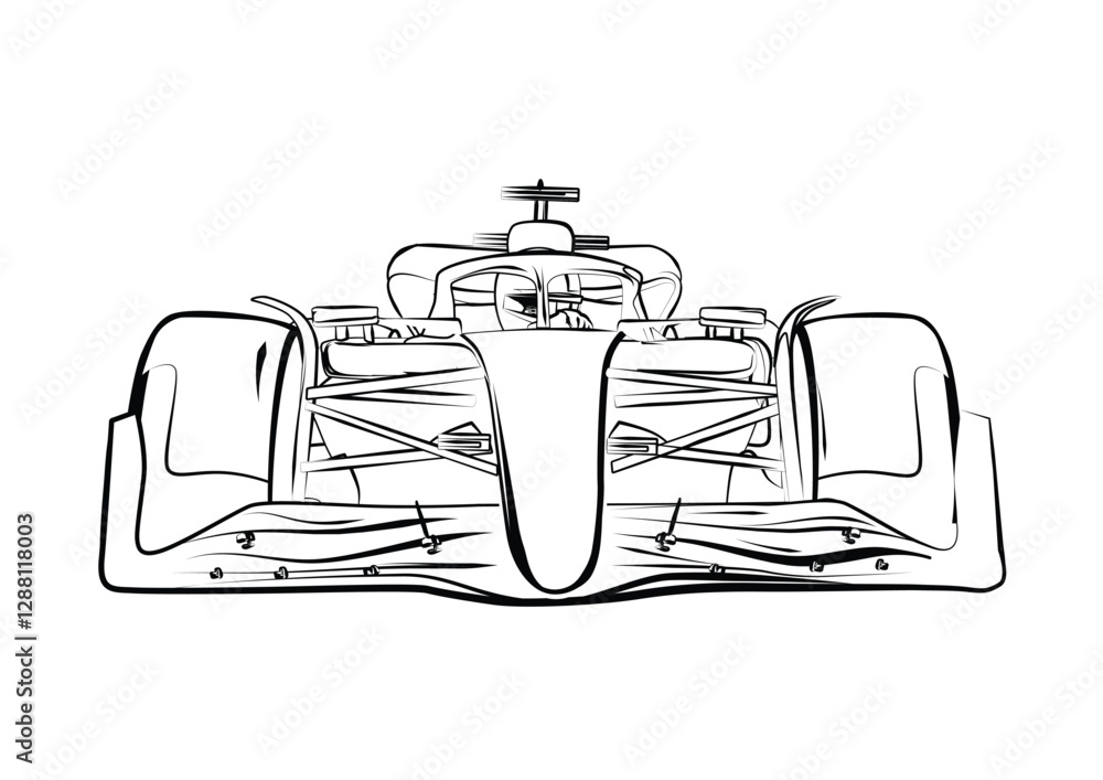 Obraz premium Formula race car linear illustration. Sports car collection for design of fliers, brochures and banners.