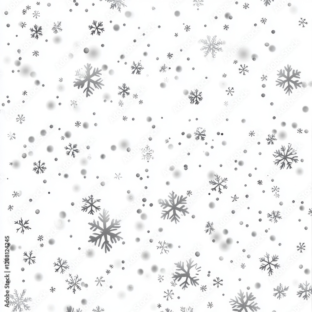 A transparent background is overlaid with isolated white silver snowflakes A transparent background is overlaid with isolated white silver snowflakes