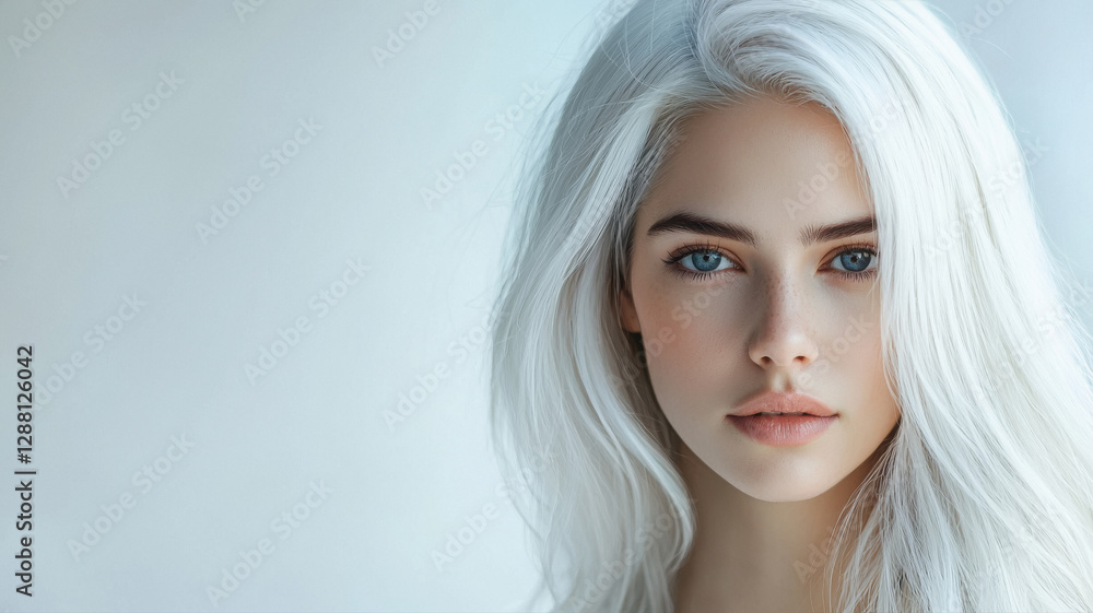 a premium hair dye packaging image featuring a beautiful indian girl with straight, well-groomed platinum hair. a premium hair dye packaging image featuring a beautiful indian girl with straight, well-groomed platinum hair.