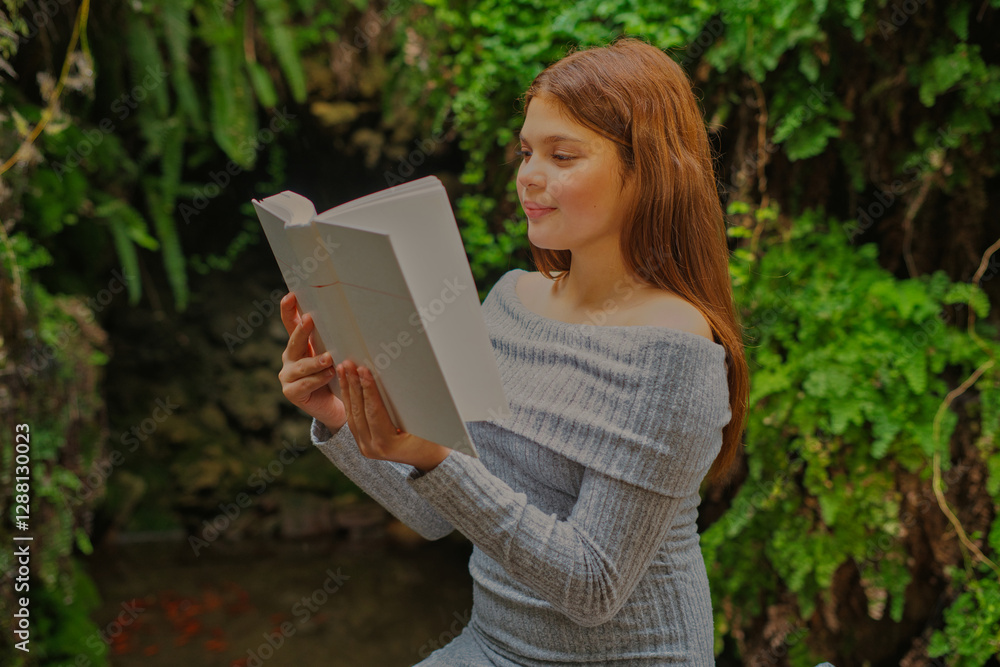Obraz premium Twin sisters enjoying reading in a peaceful garden setting