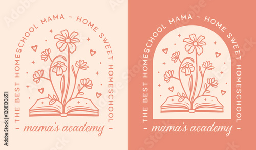 Homeschool mom the best mama's academy home sweet quotes mother's day gift cute printable card shirt design. Homeschooling academia floral book flowers retro vintage pink aesthetic badge poster print.