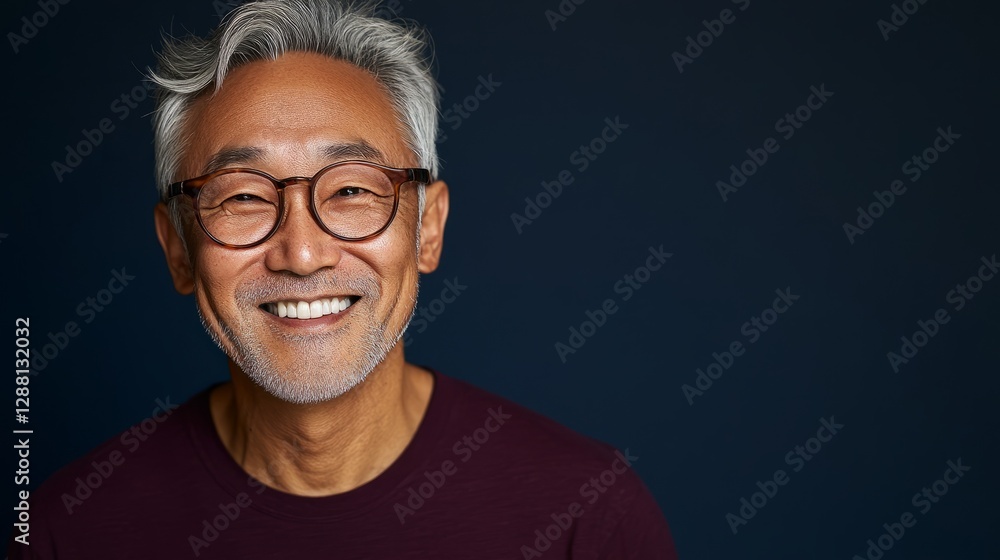 Obraz premium The image features an older Asian man smiling at the camera.