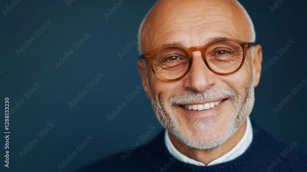 Fototapeta premium This image features a man with glasses smiling at the camera.