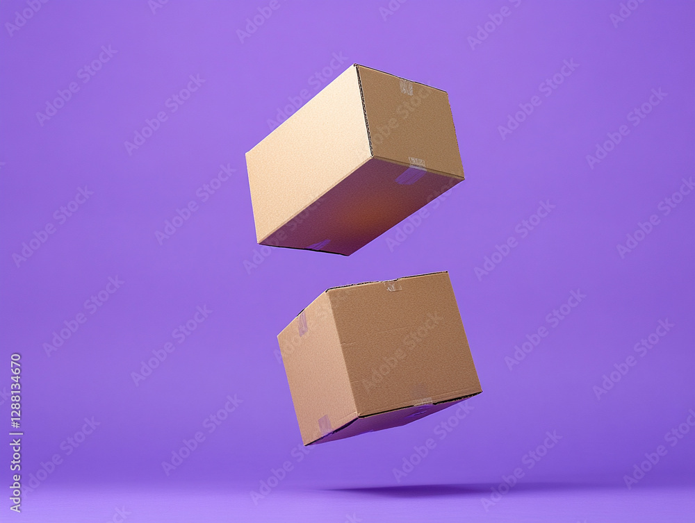 Two boxes floating against a purple background Two boxes floating against a purple background