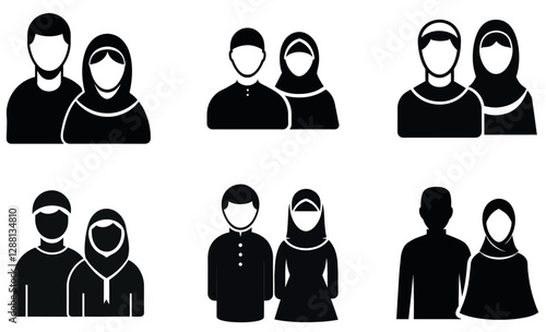 Simple Black and White Icons of Muslim Couples