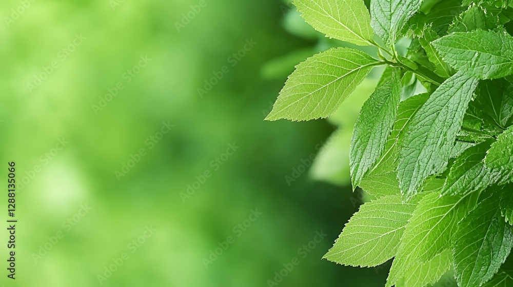 Closeup of Dew Covered Green Leaves with Blurred Background Closeup of Dew Covered Green Leaves with Blurred Background