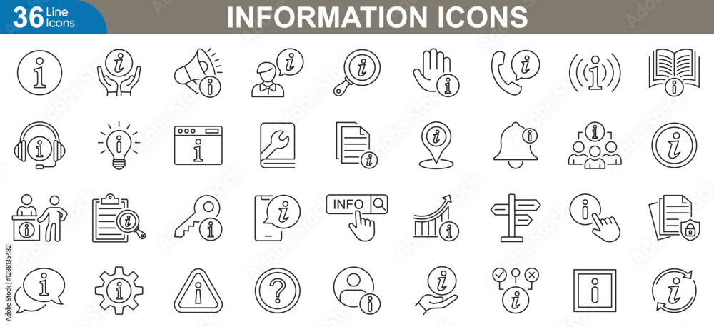 Information icons set. Professional icons for knowledge sharing, user assistance, data accessibility, help, support, documentation, communication, digital guidance and more. Vector illustration Information icons set. Professional icons for knowledge sharing, user assistance, data accessibility, help, support, documentation, communication, digital guidance and more. Vector illustration