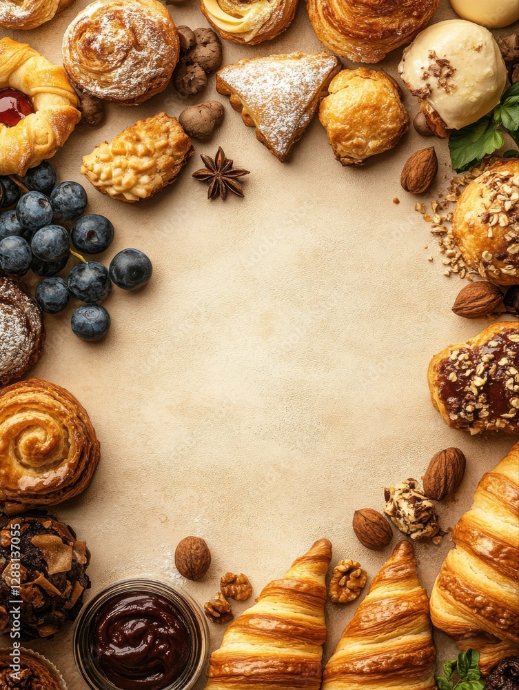 Culinary delight bakery pastry and dessert spread in a cozy top view atmosphere Culinary delight bakery pastry and dessert spread in a cozy top view atmosphere