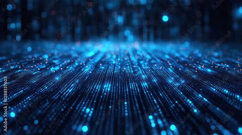 Blue data stream. Digital dots glow. Abstract network background. Modern computer graphic. Futuristic technology concept. Information and data visualization. Blue data stream. Digital dots glow. Abstract network background. Modern computer graphic. Futuristic technology concept. Information and data visualization.