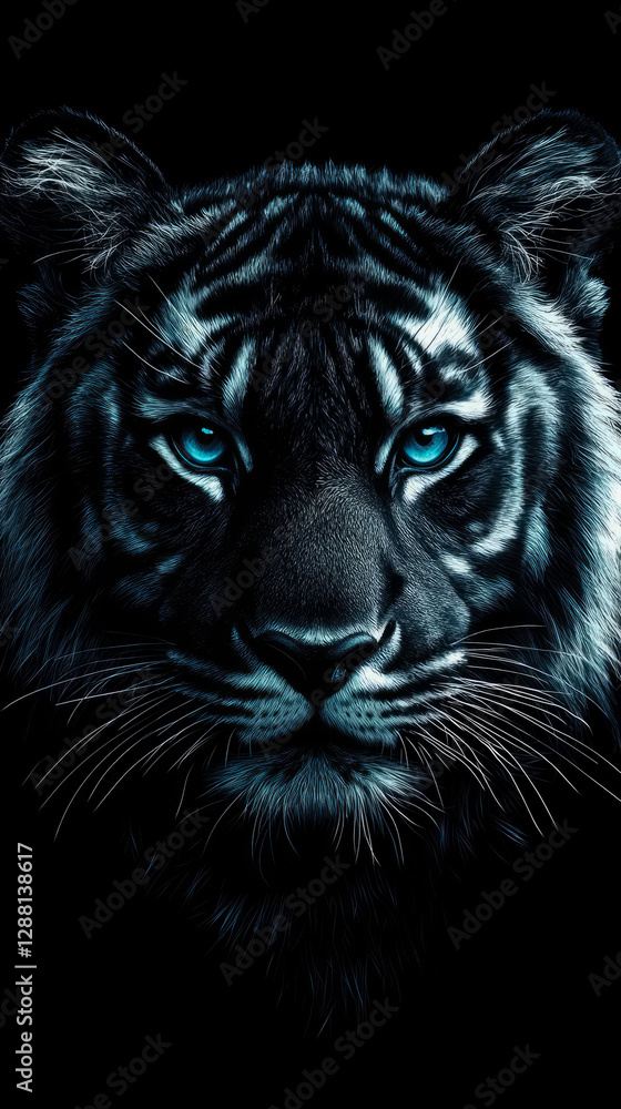 A piercing gaze: The regal hunter of the night with glowing blue eyes, wildlife concept A piercing gaze: The regal hunter of the night with glowing blue eyes, wildlife concept