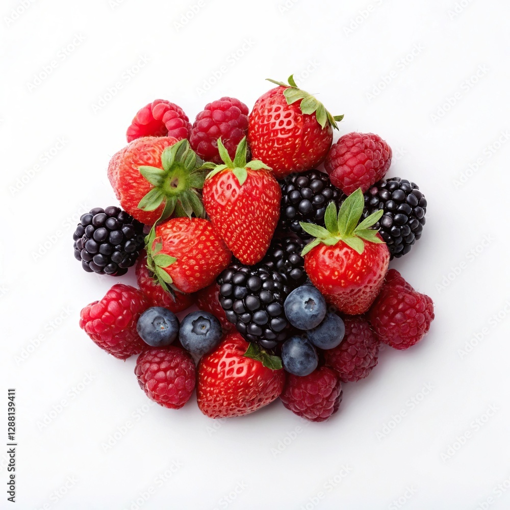 A vibrant assortment of mixed berries showcasing strawberries, blueberries, blackberries, and raspberries. A vibrant assortment of mixed berries showcasing strawberries, blueberries, blackberries, and raspberries.