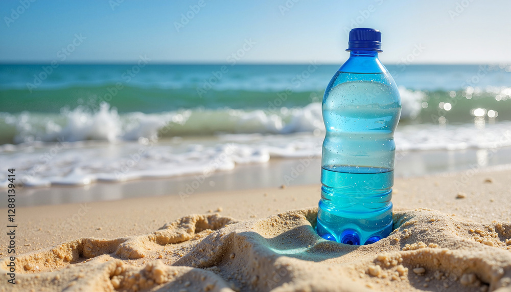 A plastic bottle lies abandoned on a sandy beach, highlighting the urgent need to address ocean pollution and promote sustainability. A plastic bottle lies abandoned on a sandy beach, highlighting the urgent need to address ocean pollution and promote sustainability.