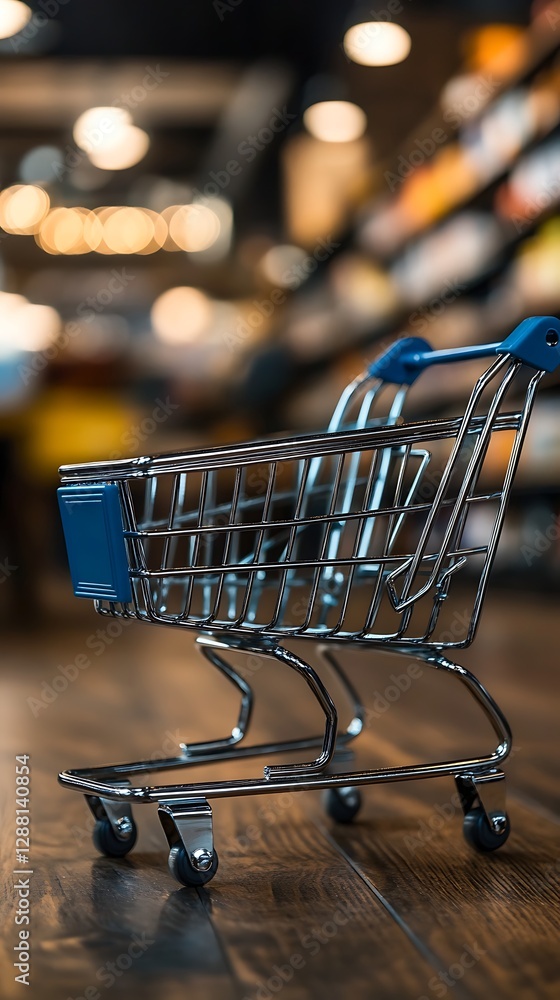 Mini cart supermarket floor bokeh shopping Mini cart supermarket floor bokeh shopping