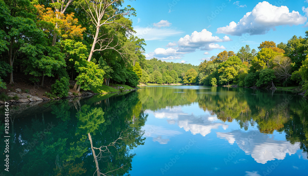 A serene river reflects the surrounding vibrant greenery, symbolizing the harmony of nature and the importance of freshwater resources. A serene river reflects the surrounding vibrant greenery, symbolizing the harmony of nature and the importance of freshwater resources.