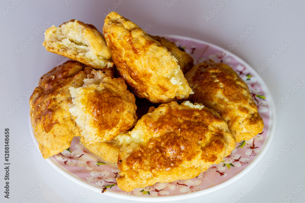 Freshly baked homemade cheese and herb pastry. Freshly baked homemade cheese and herb pastry.