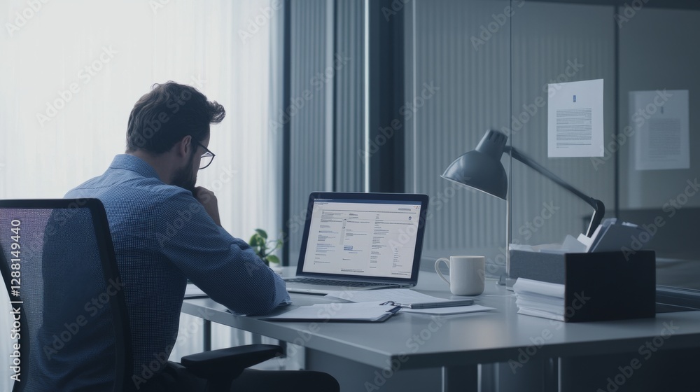 A risk analyst evaluating anti-money laundering policies in a modern office. Featuring analysis and attention to detail A risk analyst evaluating anti-money laundering policies in a modern office. Featuring analysis and attention to detail
