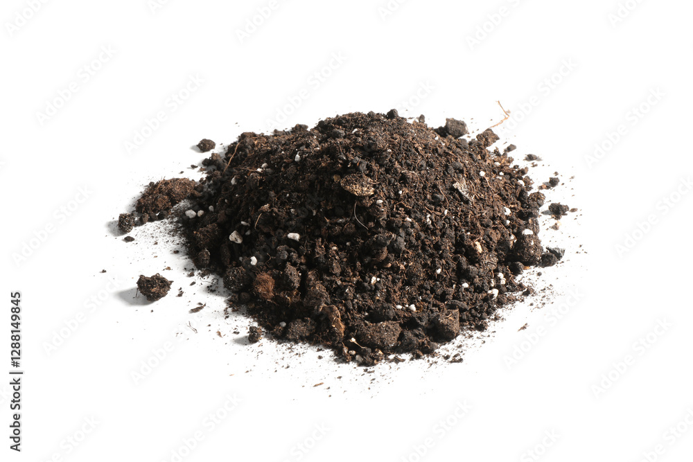 Pile of fresh soil isolated on white