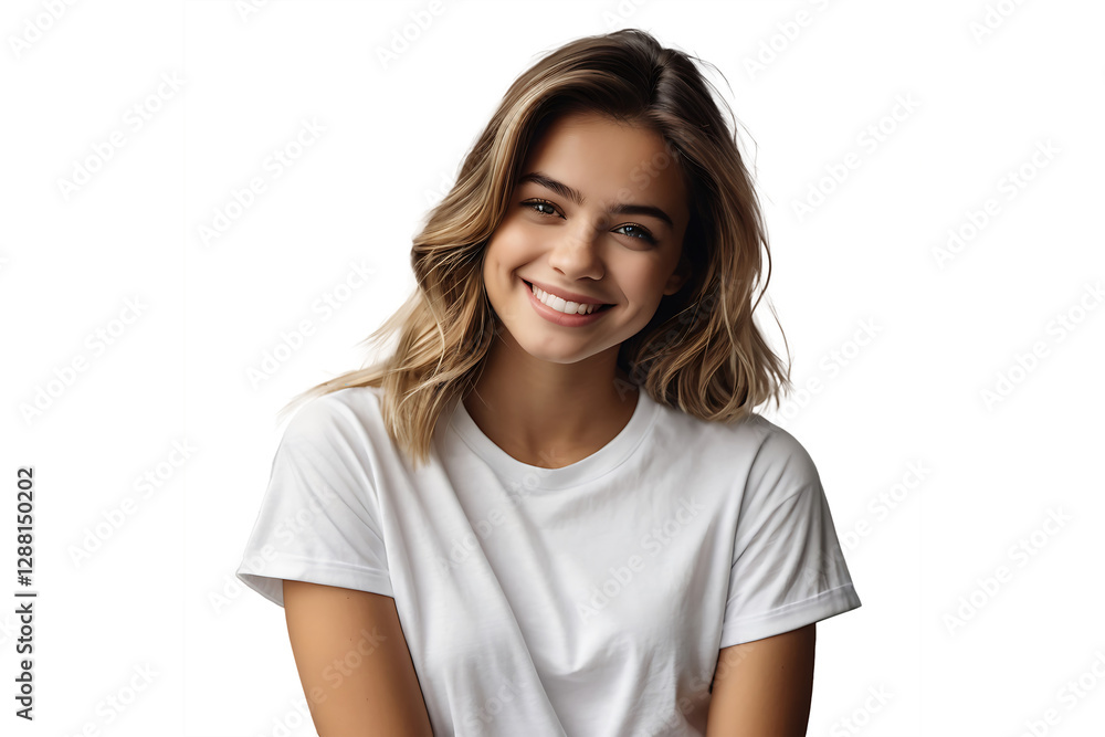 Portrait of a beautiful, smiling woman with long brunette hair, isolated on a transparent, cut-out background Portrait of a beautiful, smiling woman with long brunette hair, isolated on a transparent, cut-out background