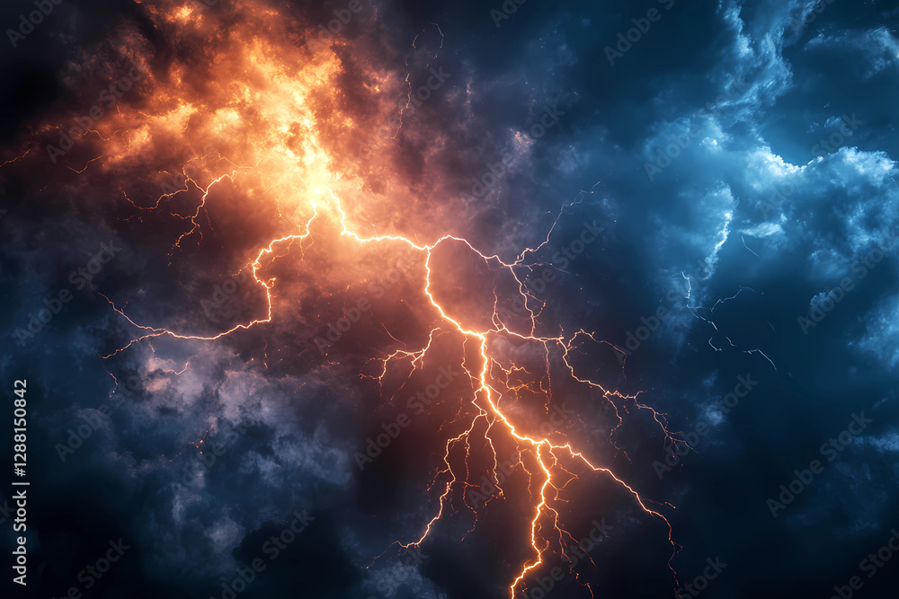 Fototapeta premium Flash of lightning on dark background.