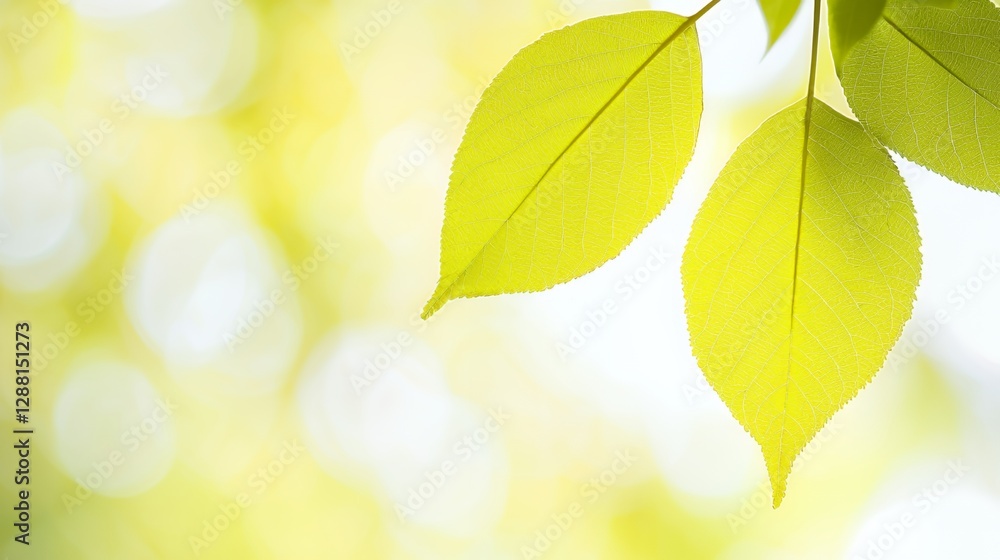 Closeup of Three Vibrant Green Leaves with Soft Bokeh Background Closeup of Three Vibrant Green Leaves with Soft Bokeh Background
