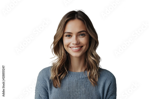 young blonde serious and friendly caucasian woman potrait isolated on white background.
