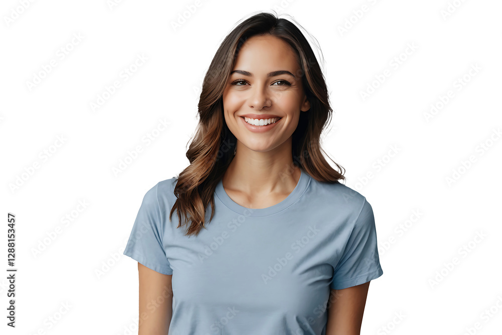 Horizontal shot of pretty Asian woman with dark hair smiles pleasantly looks directly at camera has toothy smile wears white shirt and jumper isolated over white background. Emotions concept. Horizontal shot of pretty Asian woman with dark hair smiles pleasantly looks directly at camera has toothy smile wears white shirt and jumper isolated over white background. Emotions concept.