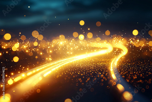 glowing roadmap with sparkling lights leads to success, creating magical atmosphere