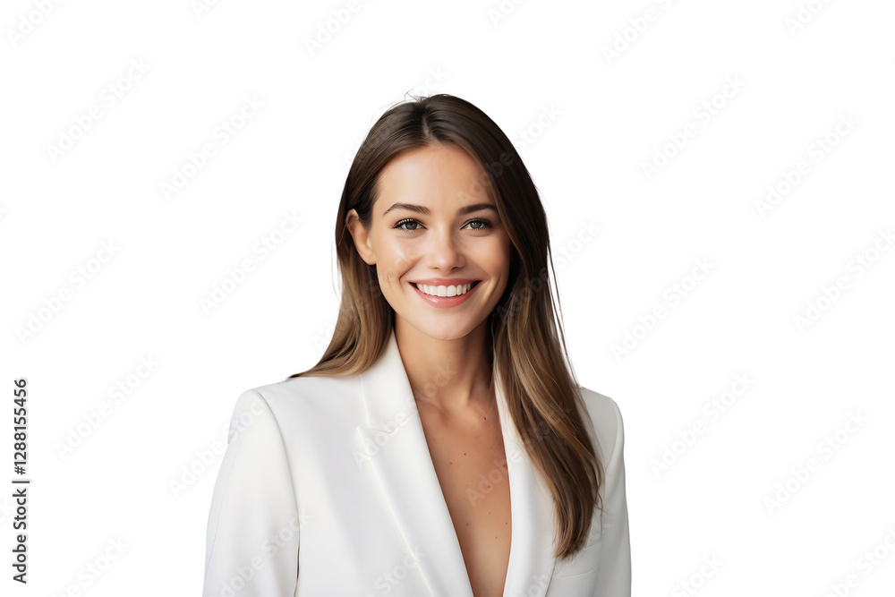 Image of happy young business woman posing isolated over grey wall background.