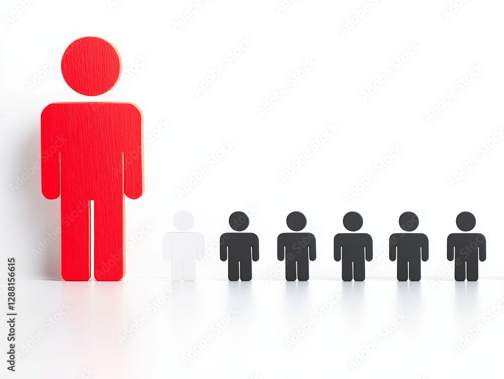 red figure stands tall among smaller black and white figures, symbolizing leadership and diversity red figure stands tall among smaller black and white figures, symbolizing leadership and diversity