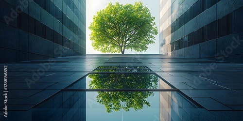 Wallpaper Mural Sustainable Glass Building with Eco Friendly Green Tree Reflecting in Modern City Landscape Torontodigital.ca