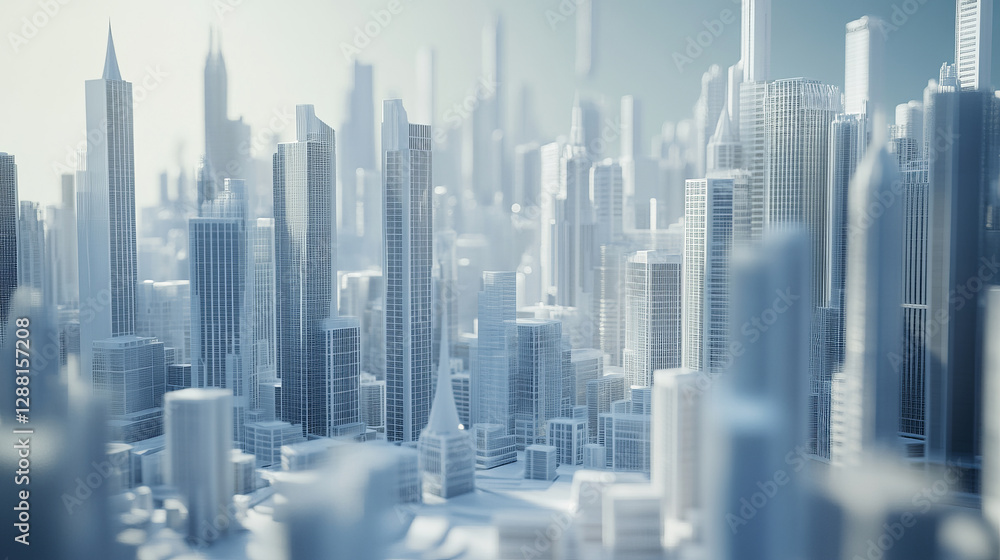 Futuristic cityscape with dynamic skyscrapers and modern architecture, showcasing vibrant urban environment