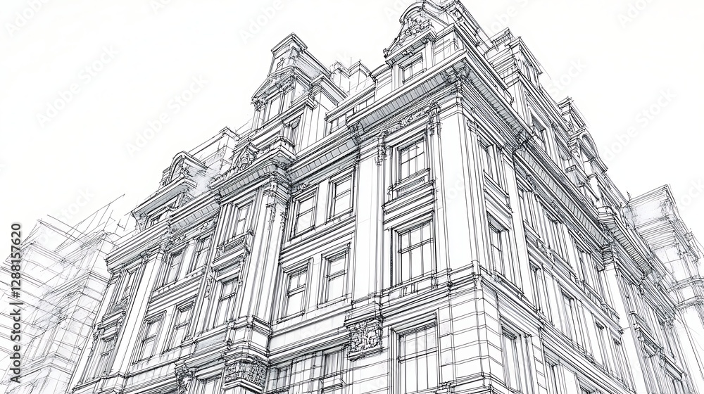 Obraz premium Hand drawn sketch of intricate architectural building design high resolution picture