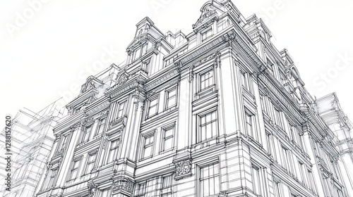 Hand drawn sketch of intricate architectural building design high resolution picture