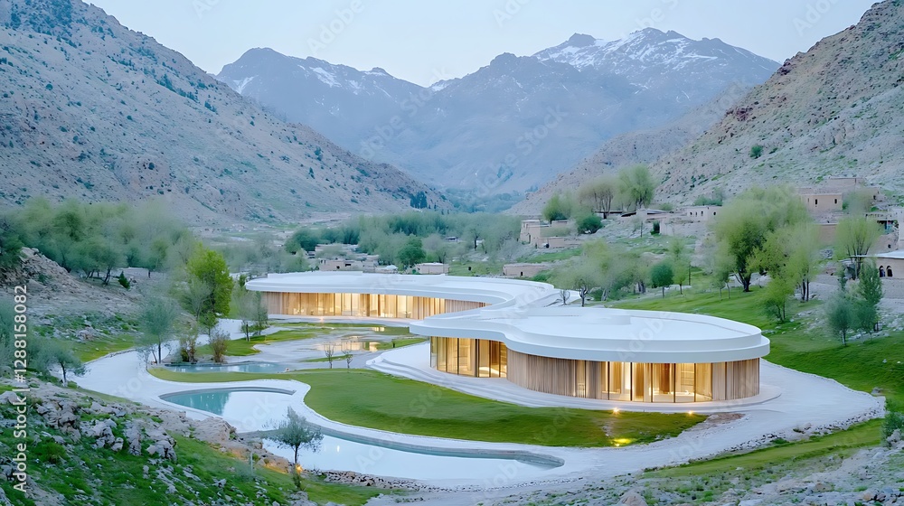 Naklejka premium Modern architecture design in mountain landscape residential home nature environment