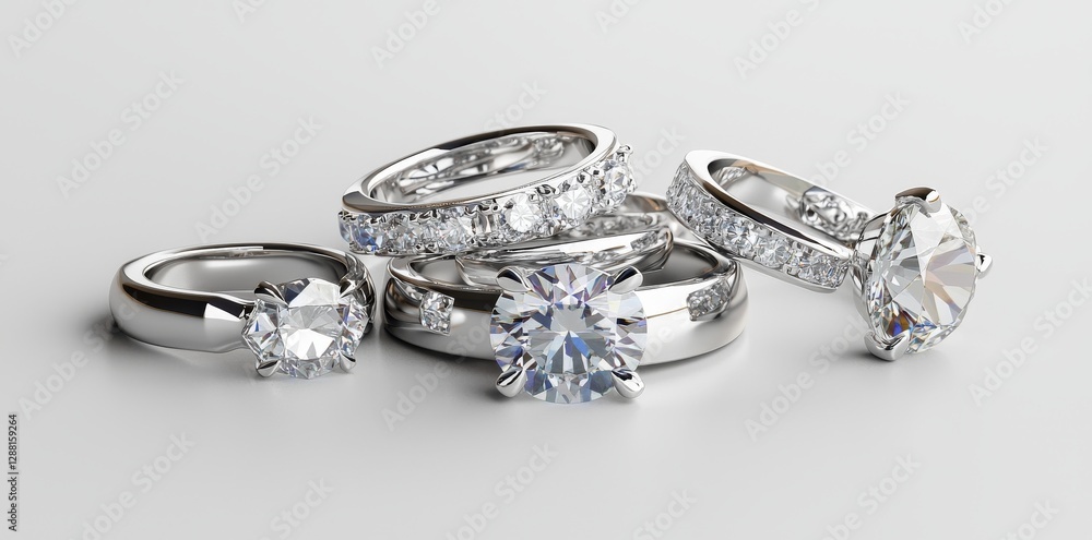 Several diamond eternity rings are positioned on a white background Several diamond eternity rings are positioned on a white background