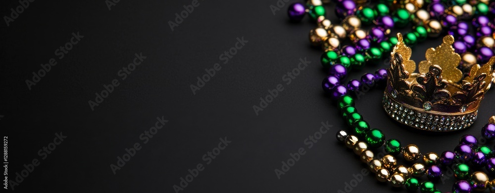 Fototapeta premium The Mardi Gras crown and beads of New Orleans are typically colored in green, gold, and purple