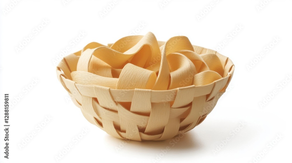 A basket holding a collection of curled natural looking ribbons A basket holding a collection of curled natural looking ribbons