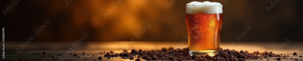 Dark beer cascading, rich amber, wide angle view, background, retro Dark beer cascading, rich amber, wide angle view, background, retro
