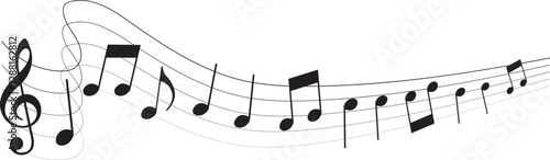 Vector musical melody with floating notes on staff lines. Elegant music score illustration for banners, posters, greeting cards, backgrounds, and creative projects