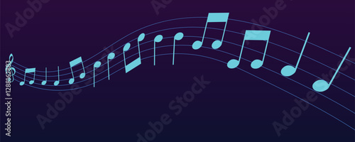 Vector musical melody with floating notes on staff lines. Elegant music score illustration for banners, posters, greeting cards, backgrounds, and creative projects