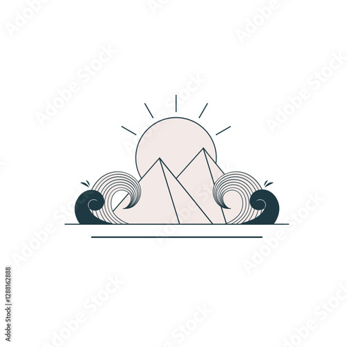 Egypt pyramids and splitting sea. Passover exodus . Jewish Passover holiday design in line minimal style. outline vector icon. Symbol, logo illustration
