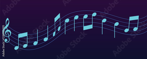 Vector musical melody with floating notes on staff lines. Elegant music score illustration for banners, posters, greeting cards, backgrounds, and creative projects
