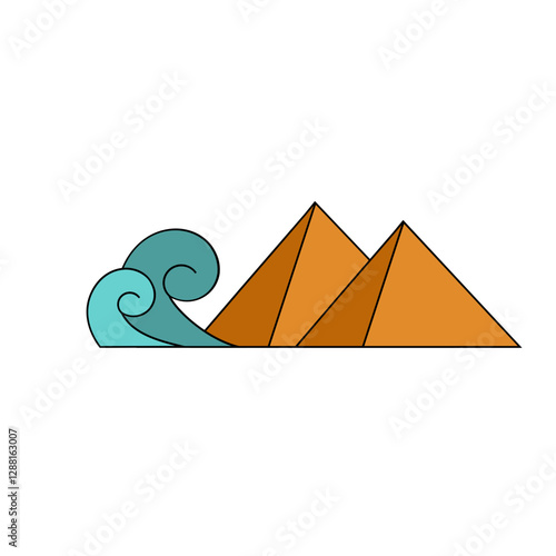 Egypt pyramids and splitting sea. Passover exodus . Jewish Passover holiday design in line minimal style. outline vector icon. Symbol, logo illustration
