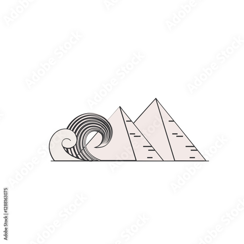 Egypt pyramids and splitting sea. Passover exodus . Jewish Passover holiday design in line bold style